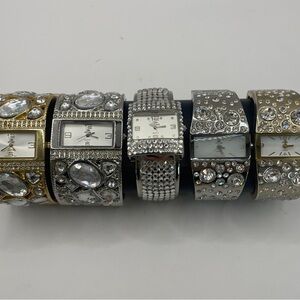 Silver and Gold Crystal-Embellished Watches lot of 5 stone quartz wrist watches